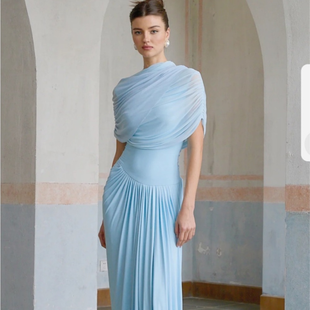 Chic One-Shoulder Light Blue Dress